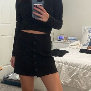 small black corduroy button up mini skirt